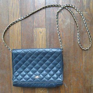 Vintage Koret Navy Purse Quilted Leather long gold chain shoulder bag crossbody